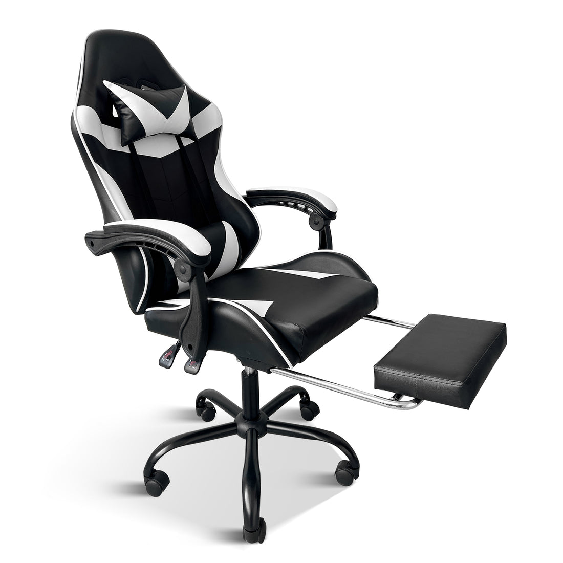 Yssoa Racing Video Backrest And Seat Height Recliner Gaming Office High Back Computer Ergonomic Adjustable Swivel Chair, With Footrest, Black White Black Leather