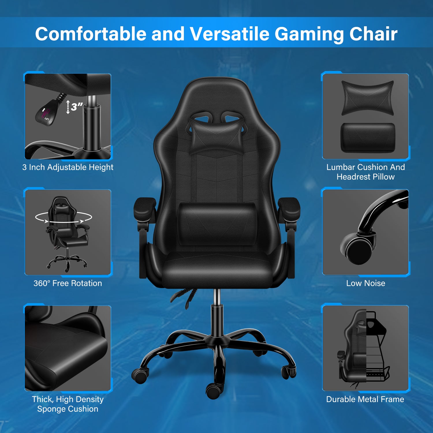 Yssoa Racing Video Backrest And Seat Height Recliner Gaming Office High Back Computer Ergonomic Adjustable Swivel Chair, Without Footrest, Black Black Leather