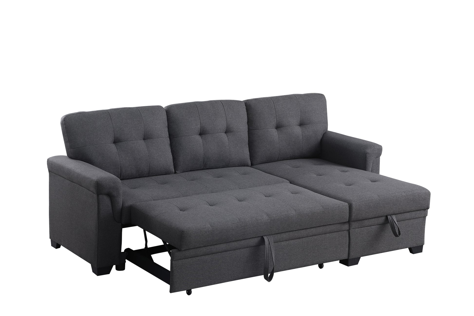 Lucca 84" Dark Gray Linen Reversible Sleeper Sectional Sofa With Storage Chaise Dark Gray Linen