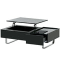 Multi Functional Coffee Table With Lifted Tabletop, Contemporary Cocktail Table With Metal Frame Legs, High Gloss Surface Dining Table For Living Room, Black Black Soft Close Drawers Primary Living Space Contemporary Manual Freestanding Rectangular Hutch