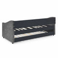 Twin Size Daybed With Twin Size Trundle Upholstered Tufted Sofa Bed, With Button On Back And Copper Nail On Waved Shape Arms, Grey 80.5