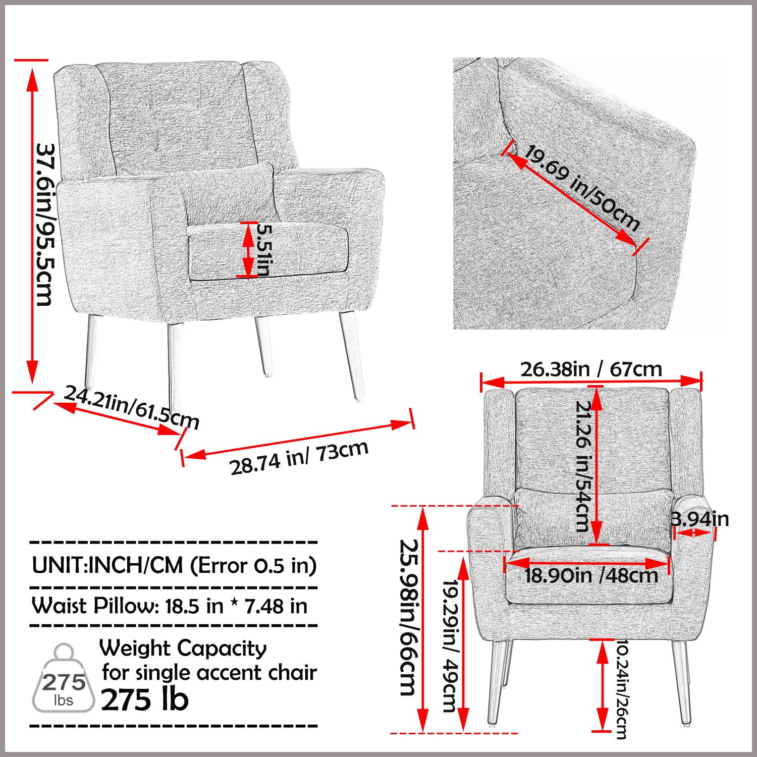 Modern Accent Chair Upholstered Foam Filled Living Room Chairs Comfy Reading Chair Mid Century Modern Chair With Chenille Fabric Lounge Arm Chairs Armchair For Living Room Bedroom Beige Beige Light Brown Primary Living Space Modern Rubberwood Foam