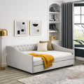 Full Size Daybed With Twin Size Trundle Upholstered Tufted Sofa Bed, With Button On Back And Copper Nail On Waved Shape Arms,Beige 80.5