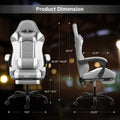 Yssoa Racing Video Backrest And Seat Height Recliner Gaming Office High Back Computer Ergonomic Adjustable Swivel Chair, With Footrest, Grey White Gray Leather