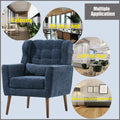 Modern Accent Chair,Chenille Arm Chairs For Living Room,Upholstered Mordern Armchair,Comfy Soft Padded Lounge Chair In Small Space, Bedroom, W Pillow, Solid Wood Leg Dark Blue Dark Blue Light Brown Primary Living Space Modern Rubberwood Foam Chenille