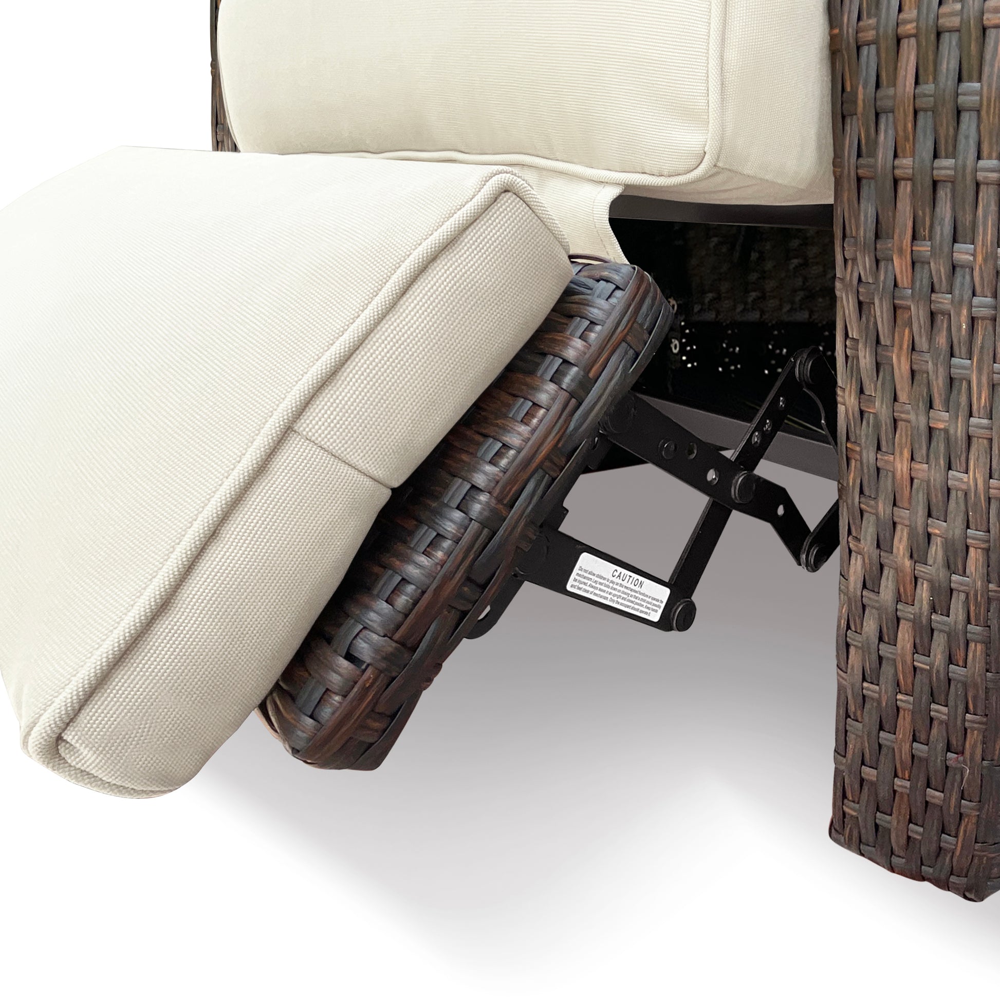 Outdoor Recliner, Automatic Adjustable Wicker Lounge Recliner Chair With Comfy Thicken Cushion, All Weather Aluminum Frame, Brown Wicker Beige Cushion Yes Lounge Beige Brown Rust Resistant Frame Fade Resistant Cushion Garden & Outdoor Classic Complete
