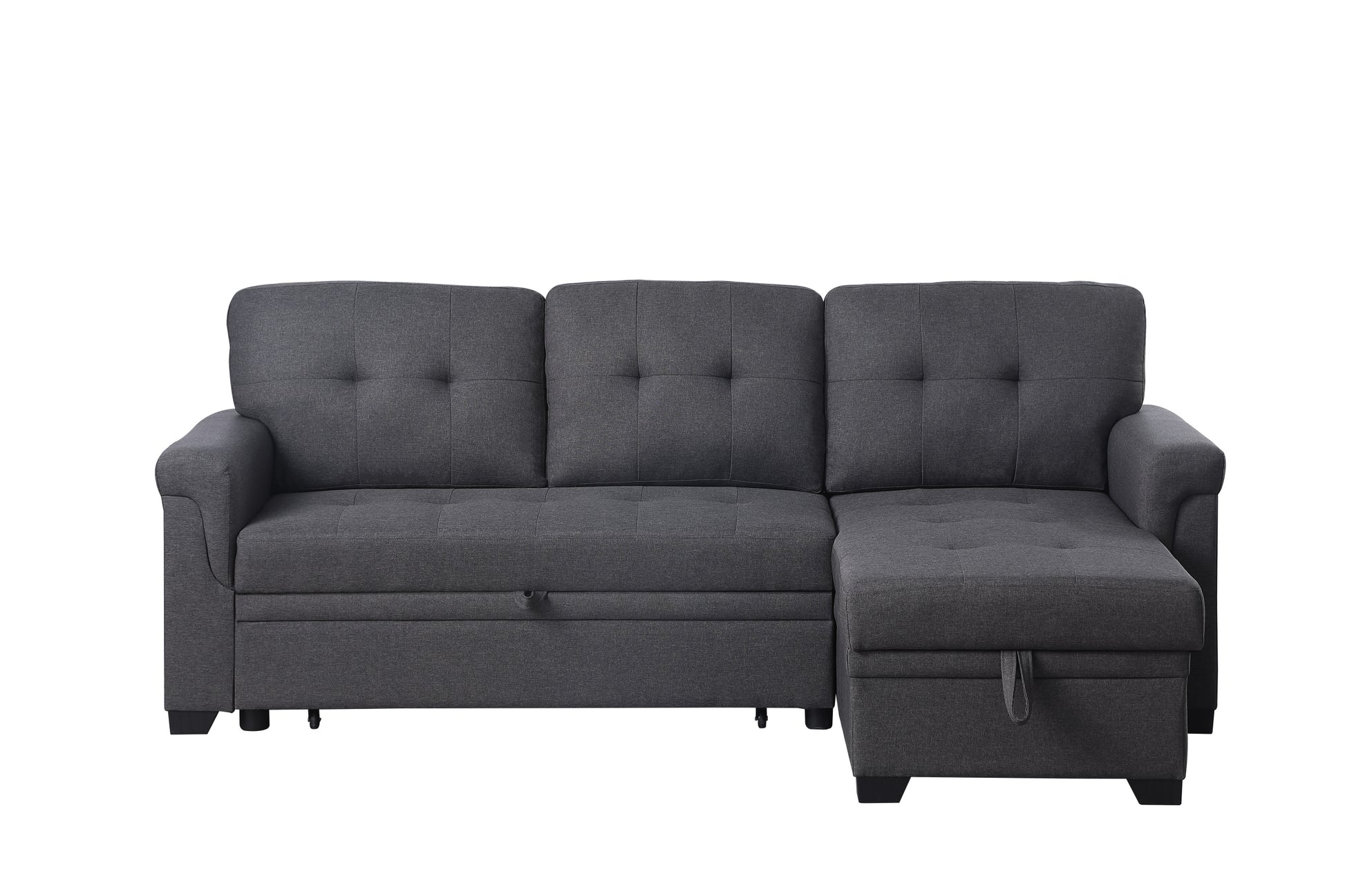 Lucca 84" Dark Gray Linen Reversible Sleeper Sectional Sofa With Storage Chaise Dark Gray Linen