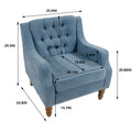 Blue Accent Chair, Living Room Chair, Footrest Chair Set With Vintage Brass Studs, Button Tufted Upholstered Armchair For Living Room, Comfy Reading Chair For Bedroom, Reception Room Blue Linen