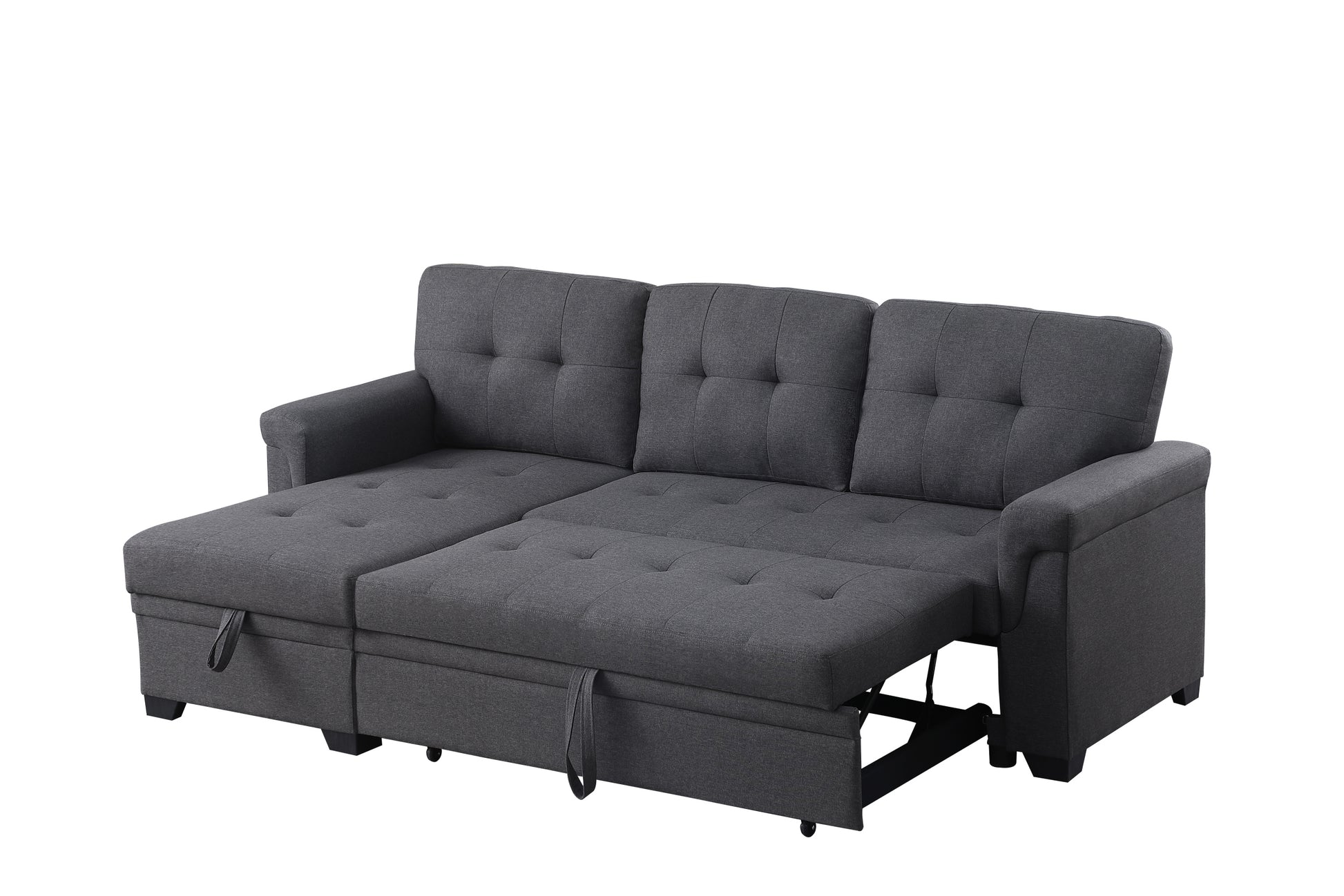 Lucca 84" Dark Gray Linen Reversible Sleeper Sectional Sofa With Storage Chaise Dark Gray Linen