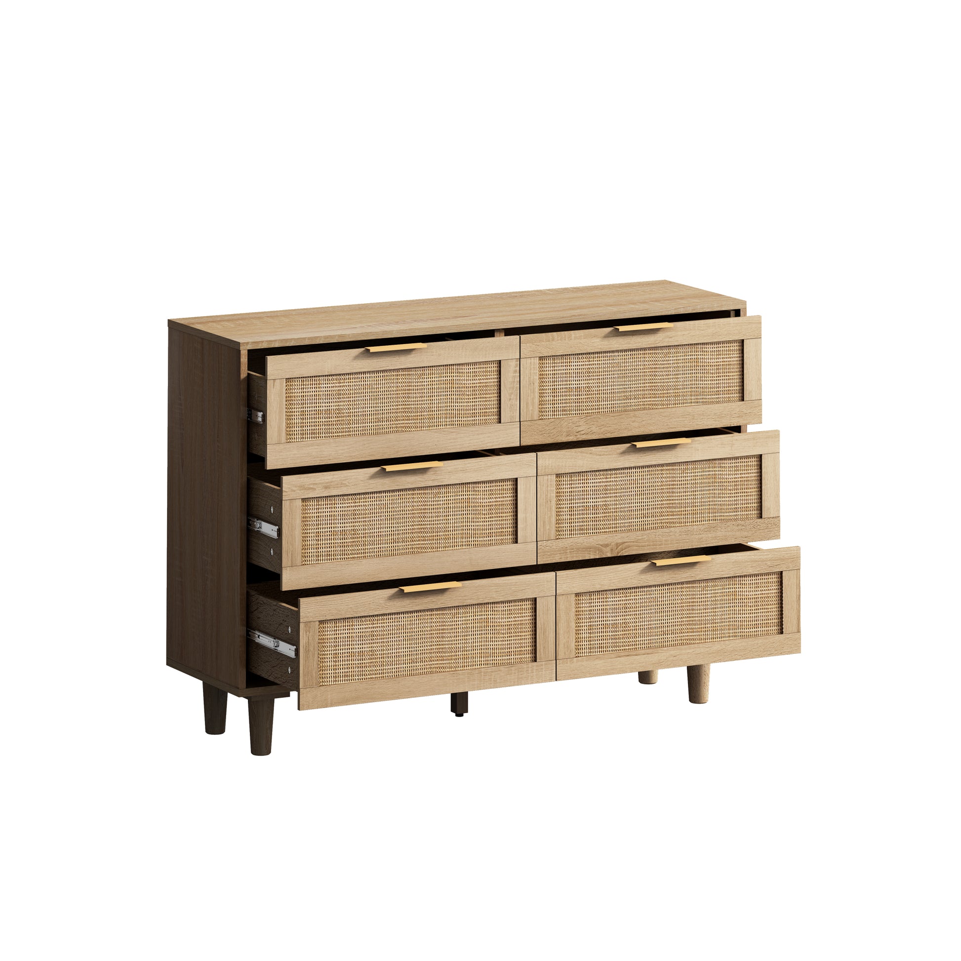 43.31"6 Drawers Rattan Storage Cabinet Rattan Drawer,For Bedroom,Living Room,Natural Natural Particle Board