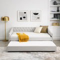 Full Size Daybed With Twin Size Trundle Upholstered Tufted Sofa Bed, With Button On Back And Copper Nail On Waved Shape Arms,Beige 80.5