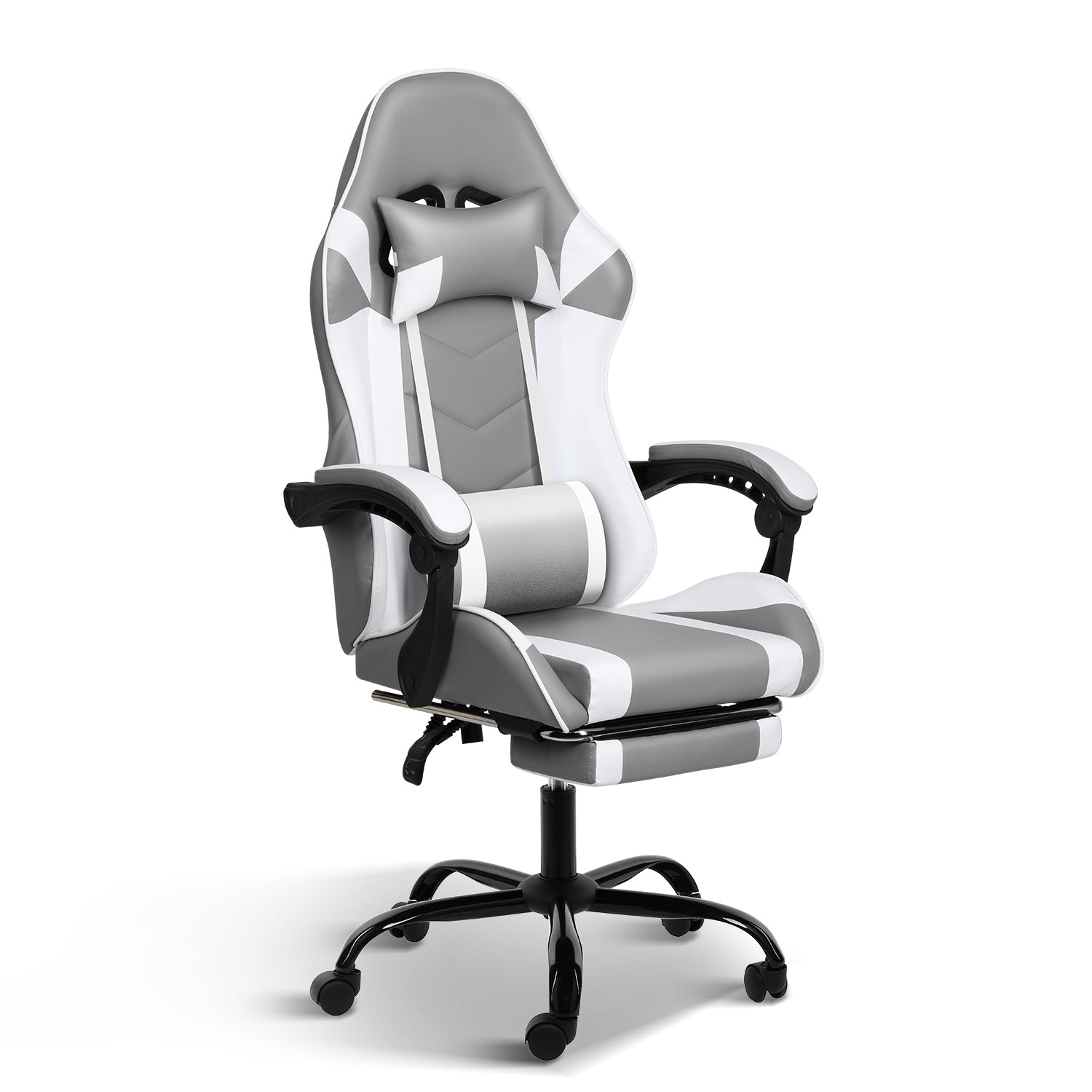 Yssoa Racing Video Backrest And Seat Height Recliner Gaming Office High Back Computer Ergonomic Adjustable Swivel Chair, With Footrest, Grey White Gray Leather