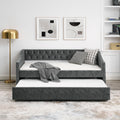 Twin Size Daybed With Twin Size Trundle Upholstered Tufted Sofa Bed, With Button On Back And Copper Nail On Waved Shape Arms, Grey 80.5