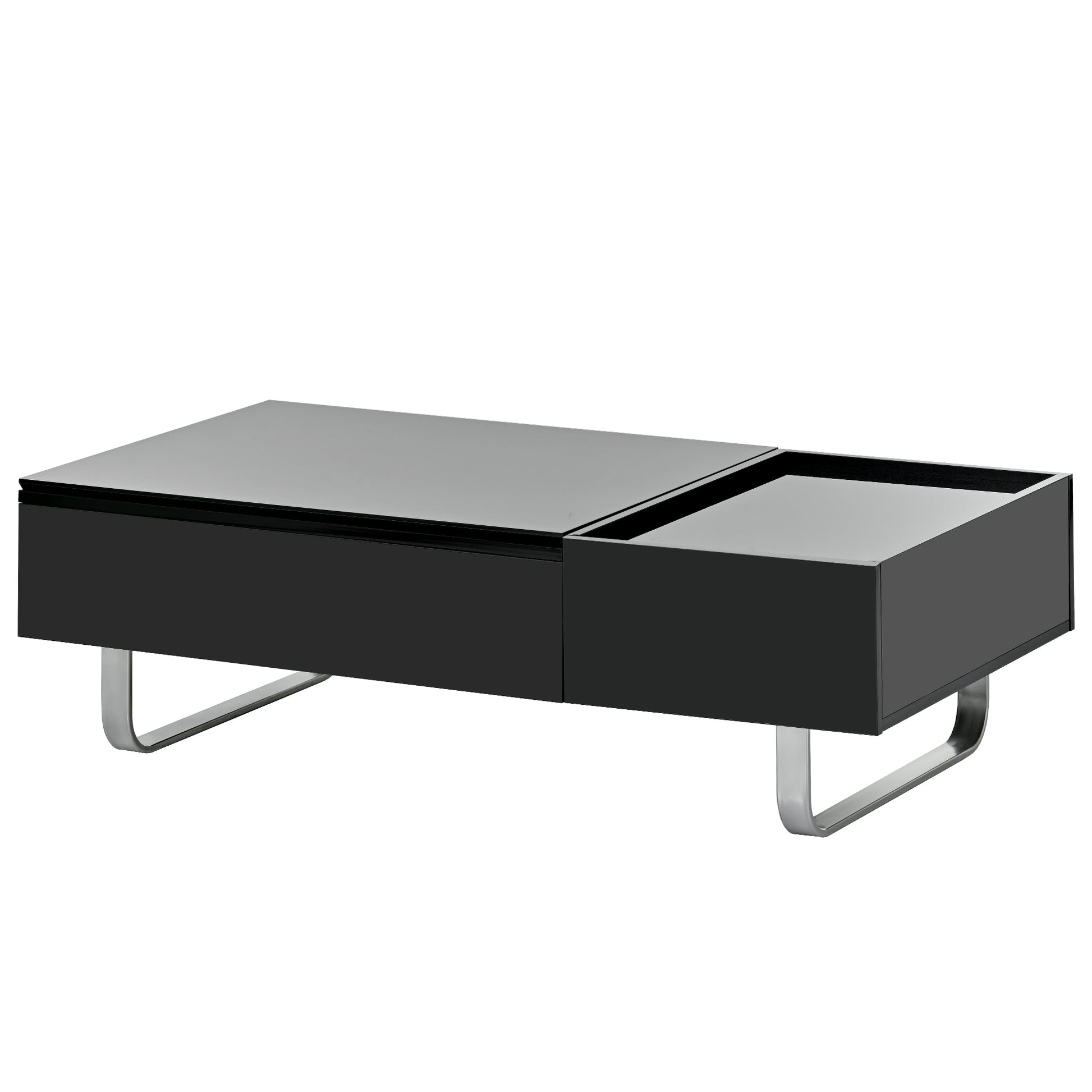 Multi Functional Coffee Table With Lifted Tabletop, Contemporary Cocktail Table With Metal Frame Legs, High Gloss Surface Dining Table For Living Room, Black Black Soft Close Drawers Primary Living Space Contemporary Manual Freestanding Rectangular Hutch