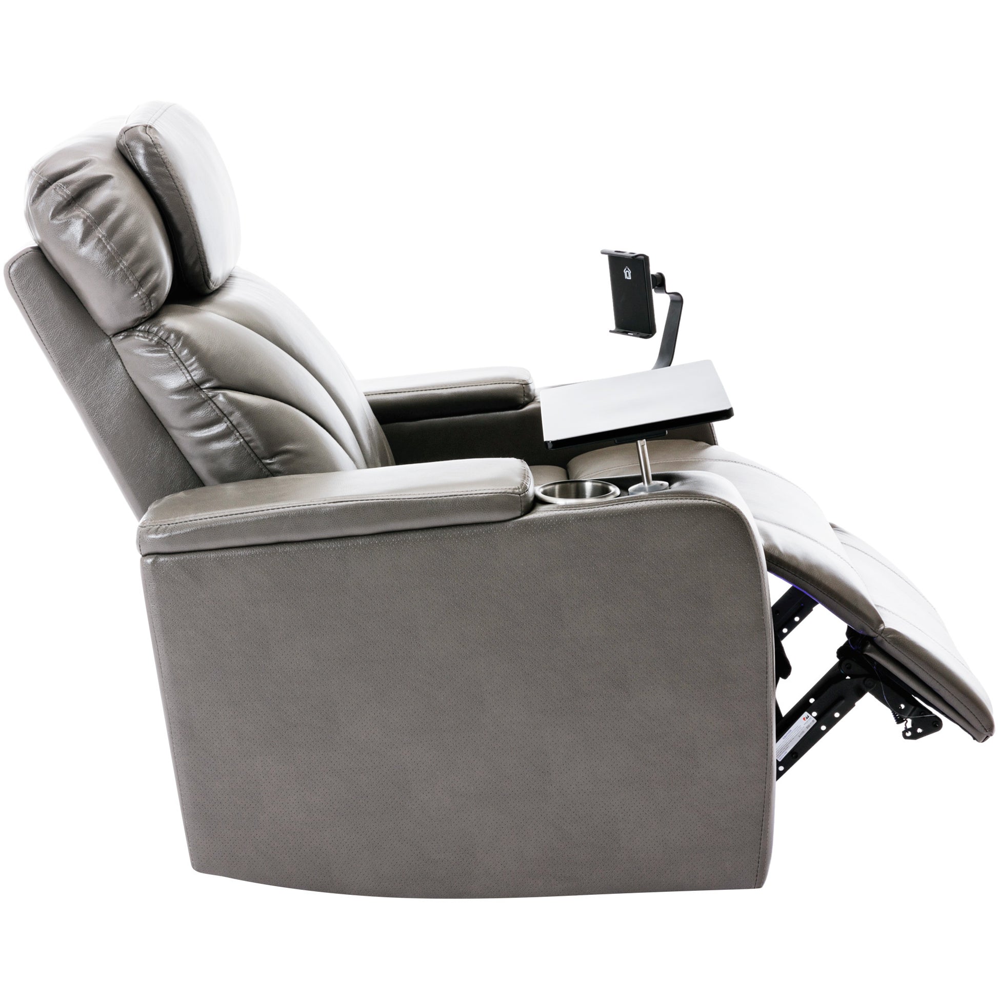 Power Motion Recliner With Usb Charging Port And Hidden Arm Storage, Home Theater Seating With Convenient Cup Holder Design ,And Stereo Grey Grey Foam Pu