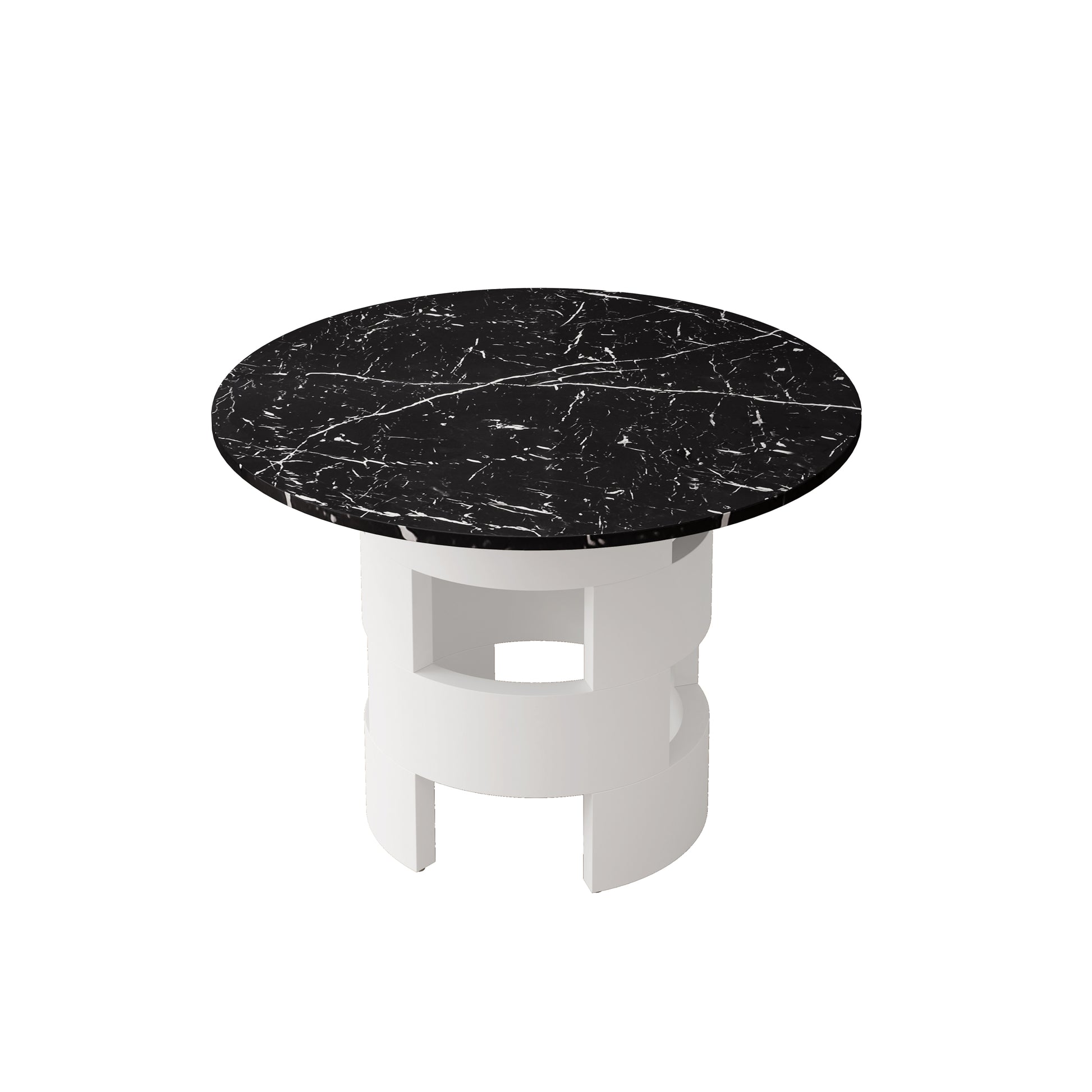42.12"Modern Round Dining Table With Printed Black Marble Table Top For Dining Room, Kitchen, Living Room,Black White Black White Mdf
