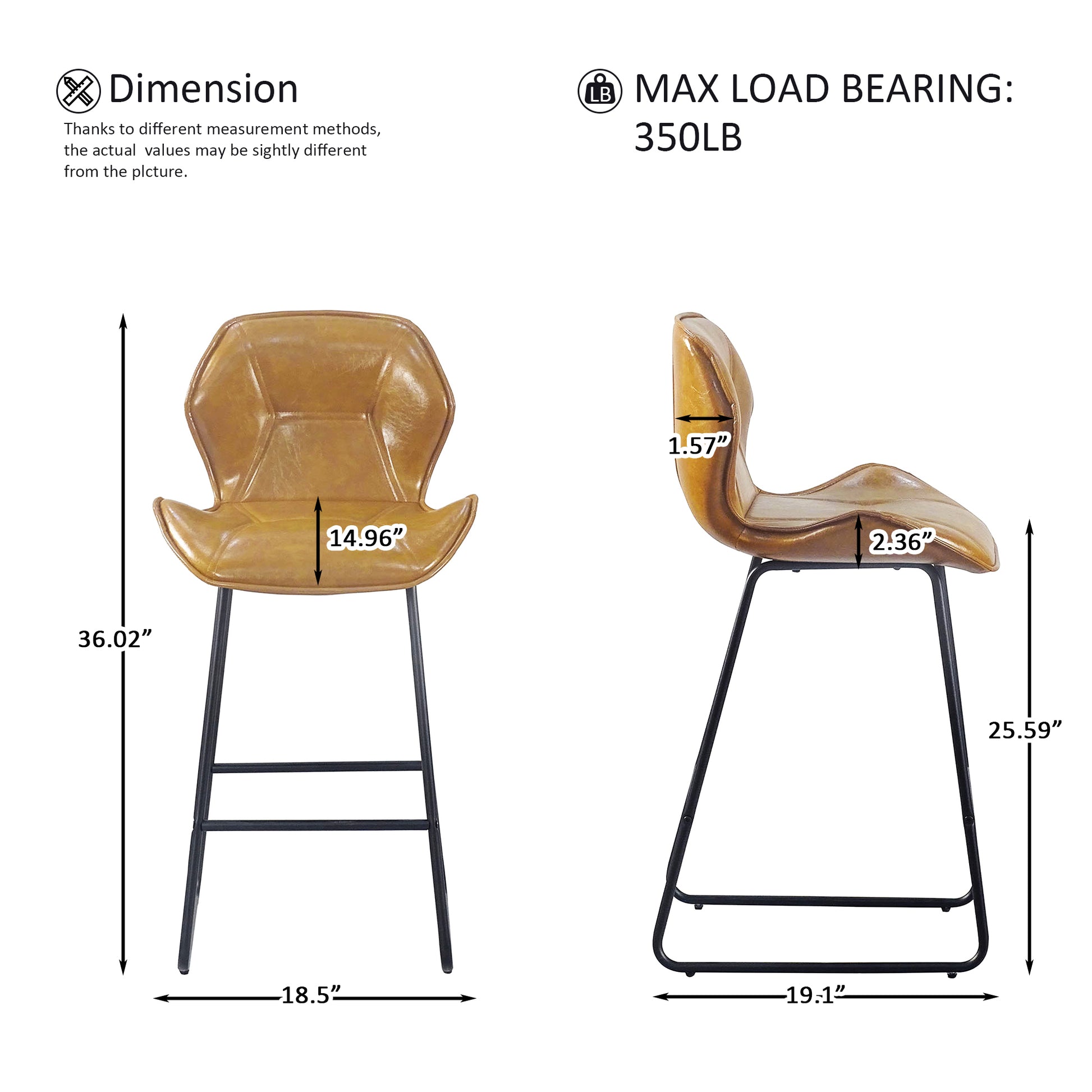 Set Of 2, Leather Bar Chair With High Density Sponge, Pu Chair Counter Height Pub Kitchen Stools For Dining Room,Homes,Bars, Kitchens,Brown Brown Pu