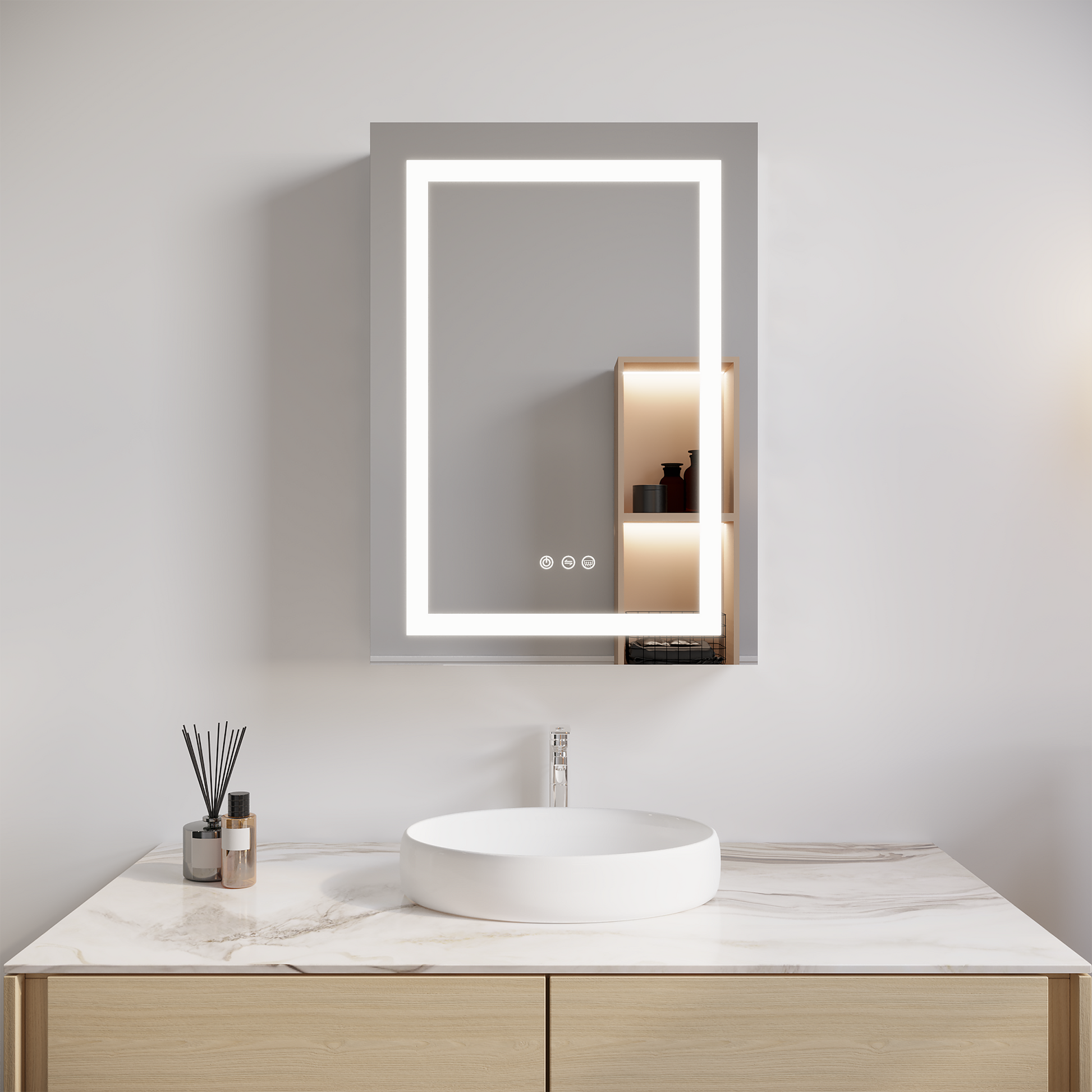 26X20 Inch Bathroom Medicine Cabinet With Led Mirror, Anti Fog, Waterproof, 3000K 6000K Single Door Lighted Bathroom Cabinet With Touch Swich, Dimmable,Recessed Or Surface Mount Left Door Mirror Included Bathroom Powder Coated 3 Silver 1 2 18 To 23 In 24