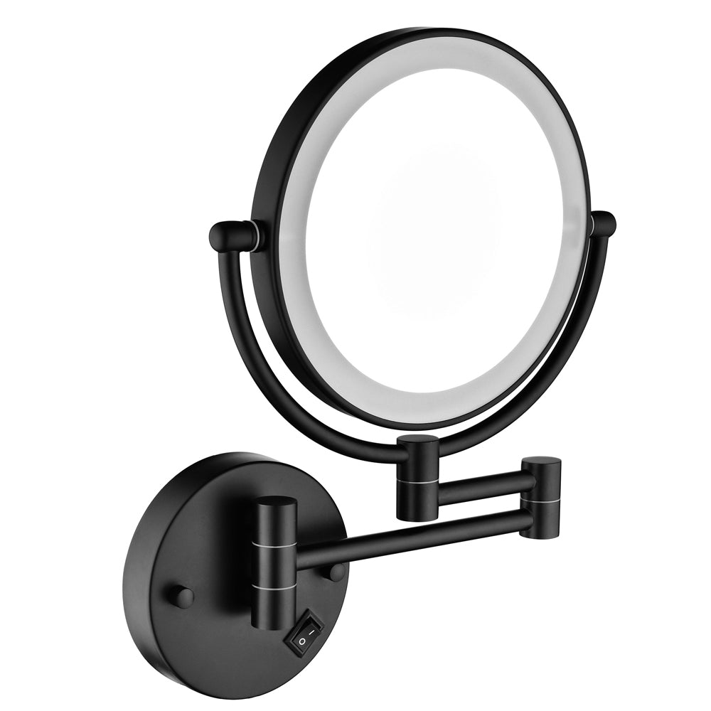 8 Inch Led Wall Mount Two Sided Magnifying Makeup Vanity Mirror 12 Inch Extension Matte Black 1X 3X Magnification Plug 360 Degree Rotation Waterproof Button Shaving Mirror Matte Black Stainless Steel