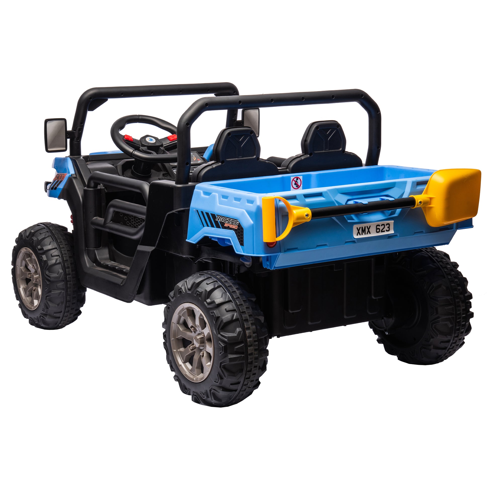 24V Ride On Truck 2 Seater Ride On Utv With 2X200W Motor Ride On Dump Truck With Dump Bed Shovel Ride On Car With Remote Control Electric Vehicle With Non Slip Tyre For Boys Girls Blue Plastic