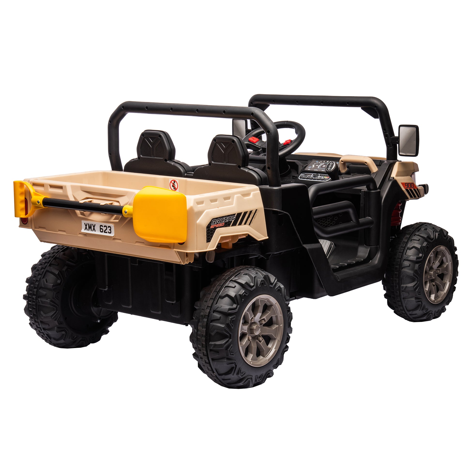 24V Ride On Truck 2 Seater Ride On Utv With 2X200W Motor Ride On Dump Truck With Dump Bed Shovel Ride On Car With Remote Control Electric Vehicle With Non Slip Tyre For Boys Girls Yellow Plastic