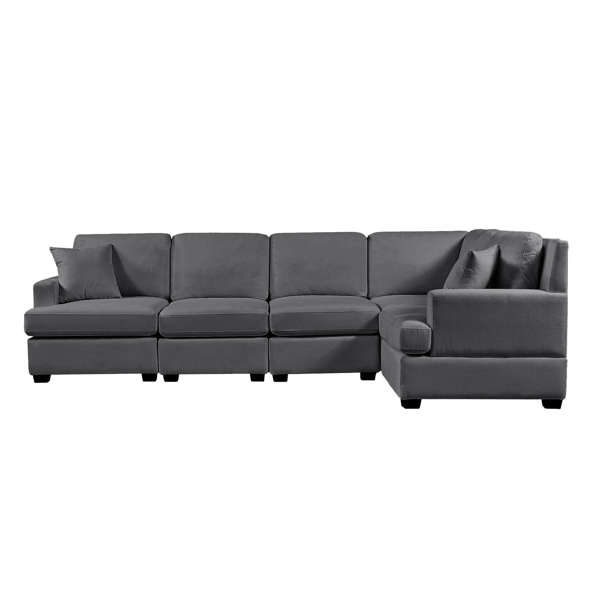 Sectional Modular Sofa With 2 Tossing Cushions And Solid Frame For Living Room Gray Polyester