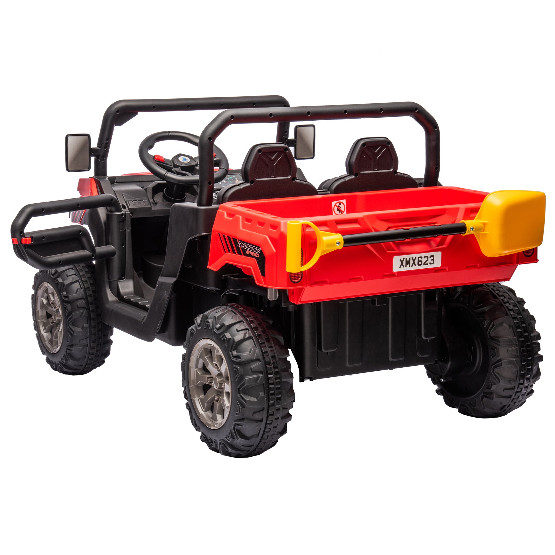 24V Ride On Truck 2 Seater Ride On Utv With 2X200W Motor Ride On Dump Truck With Dump Bed Shovel Ride On Car With Remote Control Electric Vehicle With Non Slip Tyre For Boys Girls Red Plastic