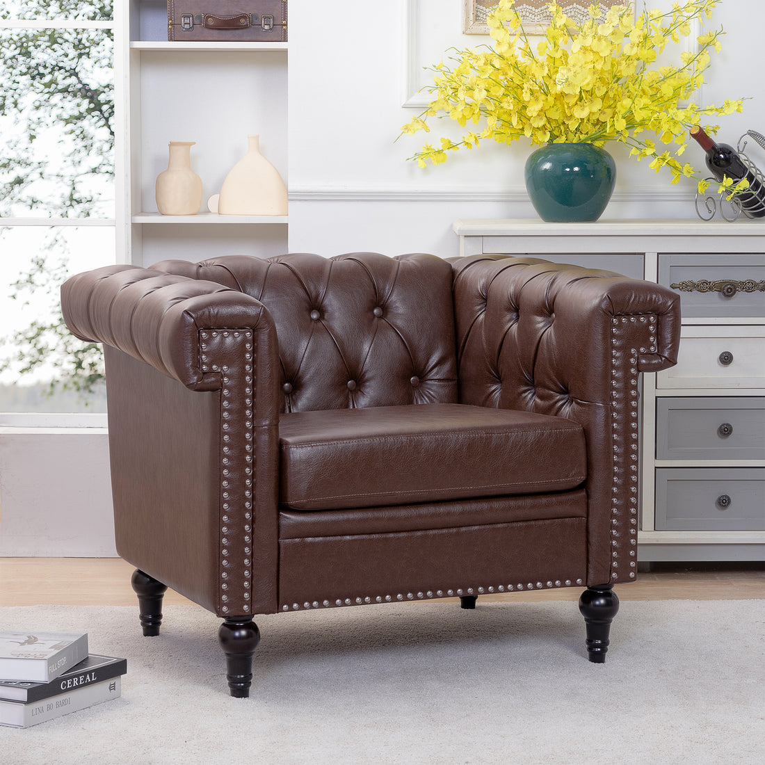 1 Seater Sofa For Living Room Brown Pu Pu