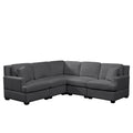 Sectional Modular Sofa With 2 Tossing Cushions And Solid Frame For Living Room Gray Polyester