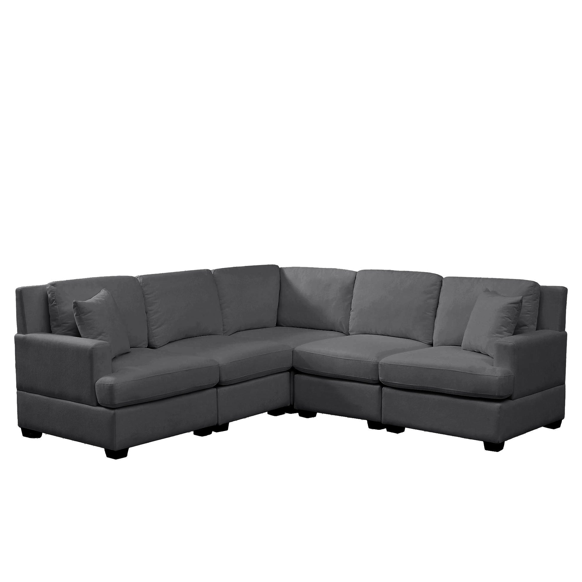 Sectional Modular Sofa With 2 Tossing Cushions And Solid Frame For Living Room Gray Polyester