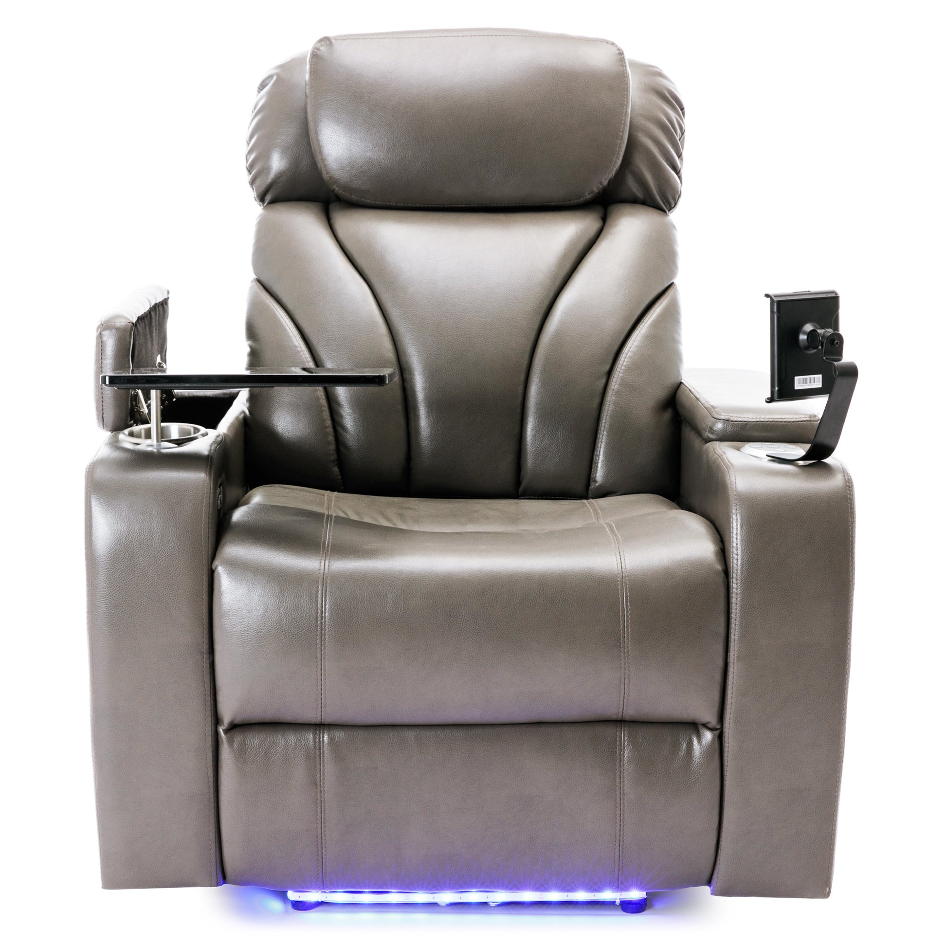 Power Motion Recliner With Usb Charging Port And Hidden Arm Storage, Home Theater Seating With Convenient Cup Holder Design ,And Stereo Grey Grey Foam Pu