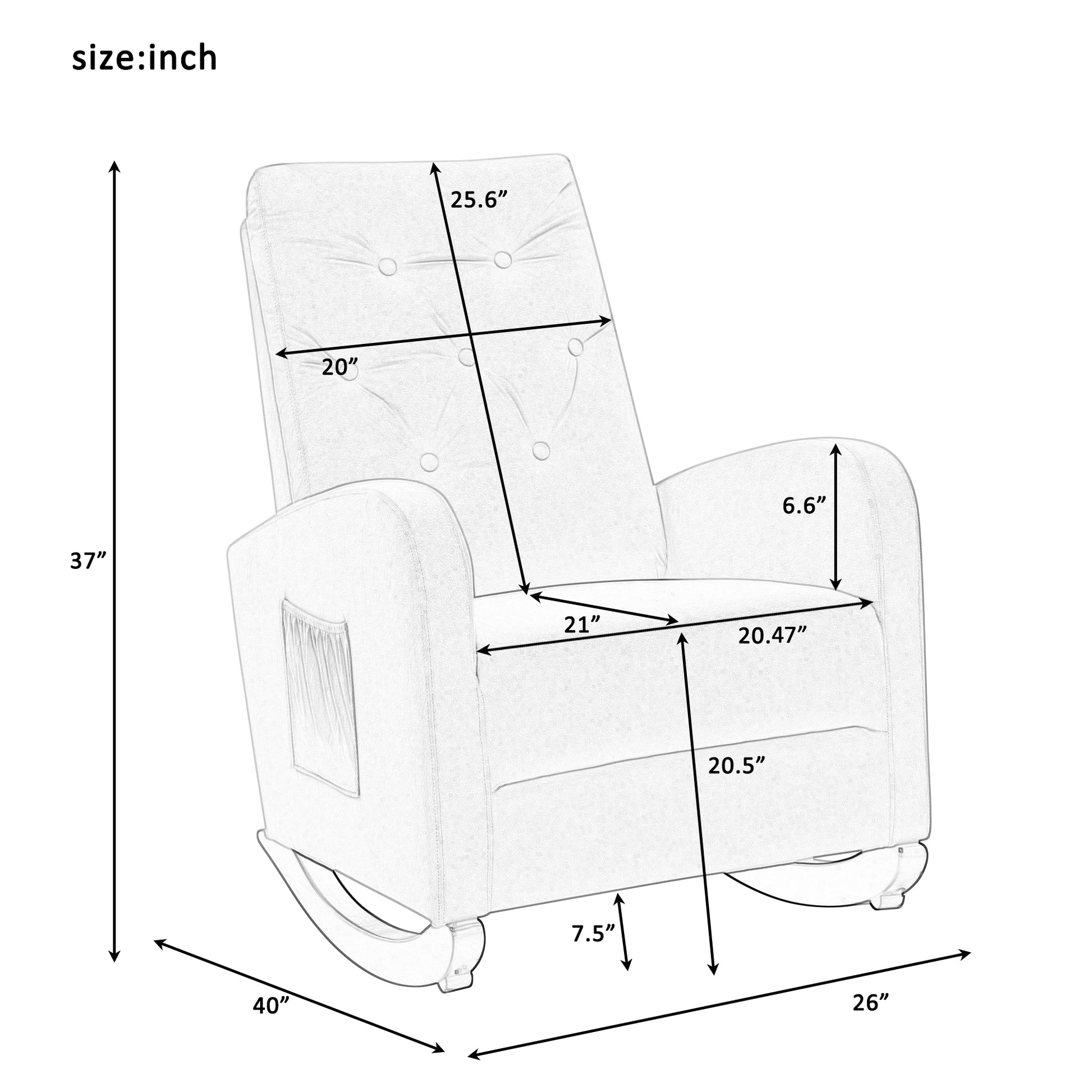 Baby Room High Back Rocking Chair Nursery Chaircomfortable Rocker Fabric Padded Seat ,Modern High Back Armchair Beige Velvet