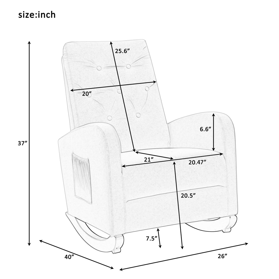Baby Room High Back Rocking Chair Nursery Chaircomfortable Rocker Fabric Padded Seat ,Modern High Back Armchair Tan Cotton
