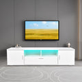 Modern Tv Stand With Led Lights Entertainment Center Tv Cabinet With Storage For Up To 75 Inch For Gaming Living Room Bedroom White Particle Board