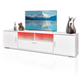 Modern Tv Stand With Led Lights Entertainment Center Tv Cabinet With Storage For Up To 75 Inch For Gaming Living Room Bedroom White Particle Board