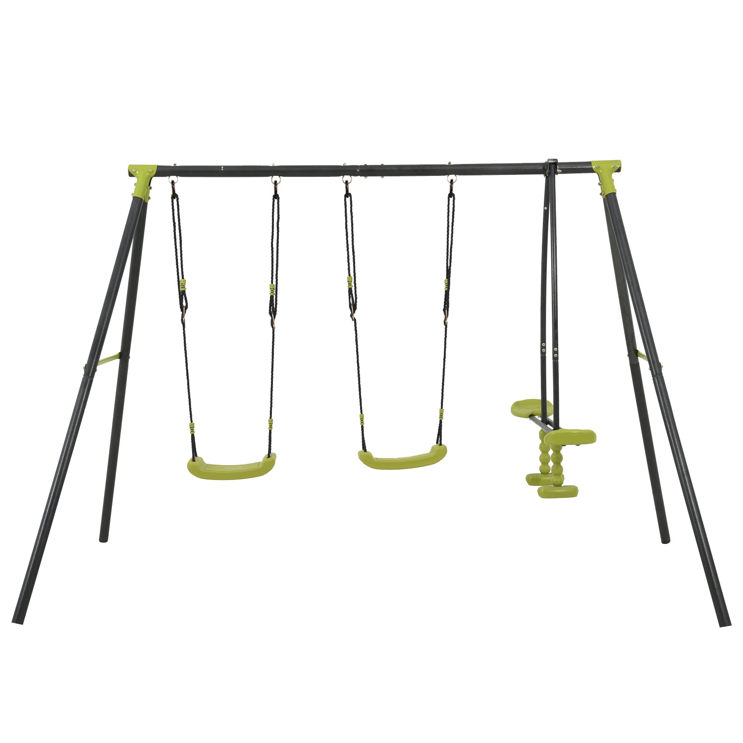 Xns008 Interesting Triple Children Metal Safe Swing Set 440Lbs For Outdoor Playground Three Seat Swing Black And Green For Age 3 Green Steel