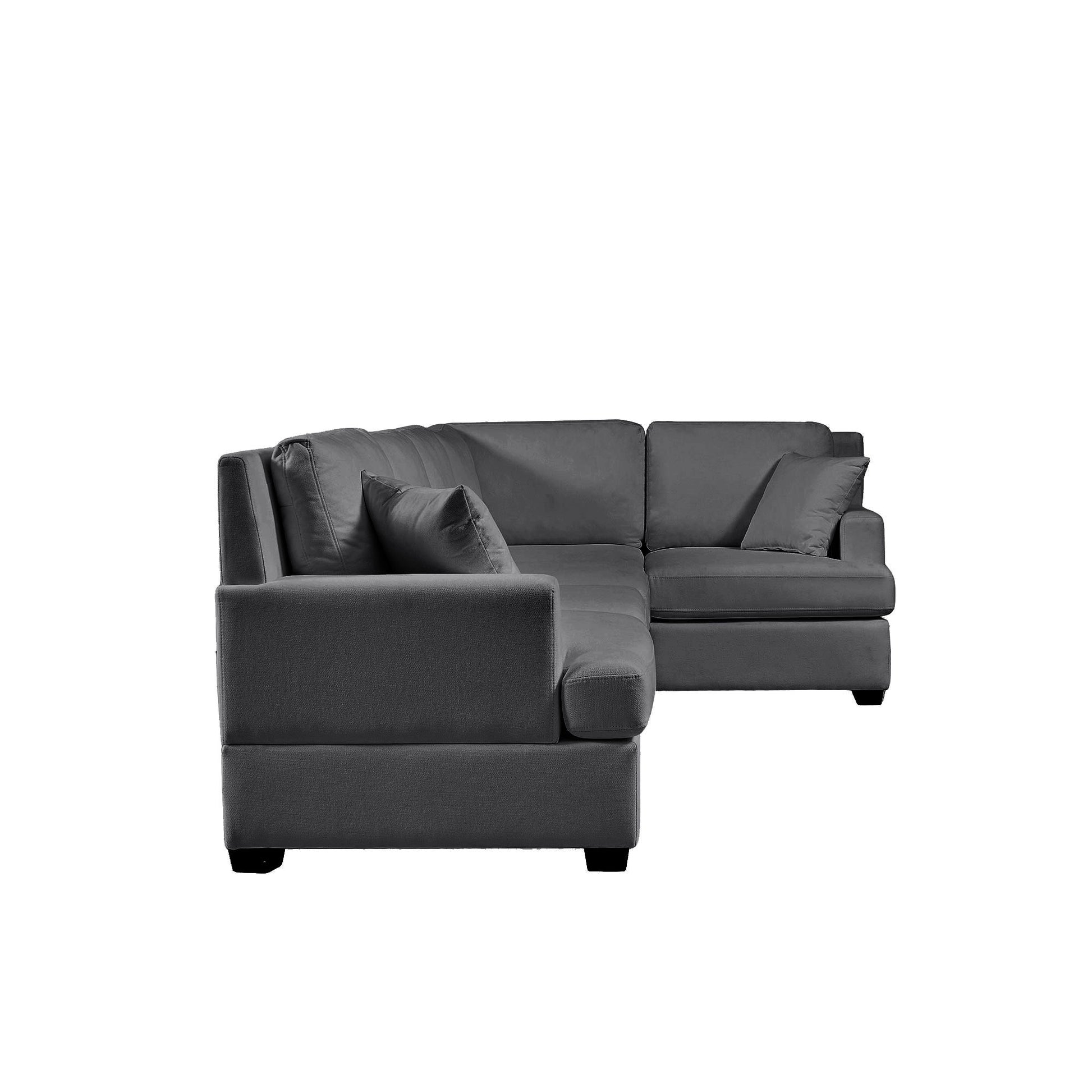 Sectional Modular Sofa With 2 Tossing Cushions And Solid Frame For Living Room Gray Polyester