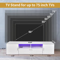 Modern Tv Stand With Led Lights Entertainment Center Tv Cabinet With Storage For Up To 75 Inch For Gaming Living Room Bedroom White Particle Board