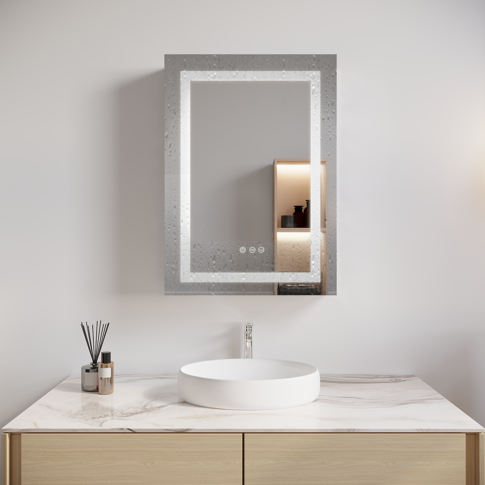 26X20 Inch Bathroom Medicine Cabinet With Led Mirror, Anti Fog, Waterproof, 3000K 6000K Single Door Lighted Bathroom Cabinet With Touch Swich, Dimmable,Recessed Or Surface Mount Right Door Mirror Included Bathroom Powder Coated 3 Silver 1 2 18 To 23 In