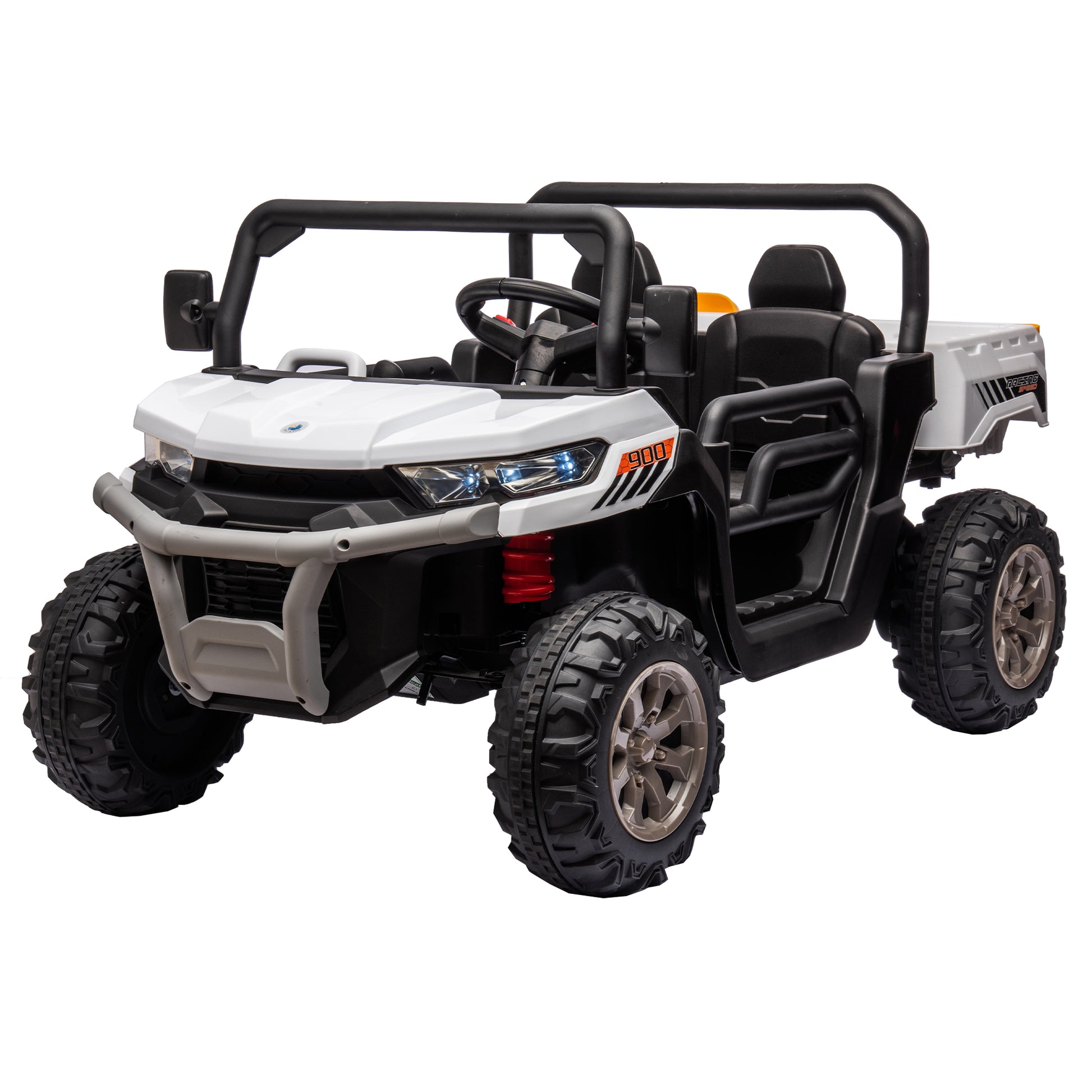 24V Ride On Truck 2 Seater Ride On Utv With 2X200W Motor Ride On Dump Truck With Dump Bed Shovel Ride On Car With Remote Control Electric Vehicle With Non Slip Tyre For Boys Girls White Plastic