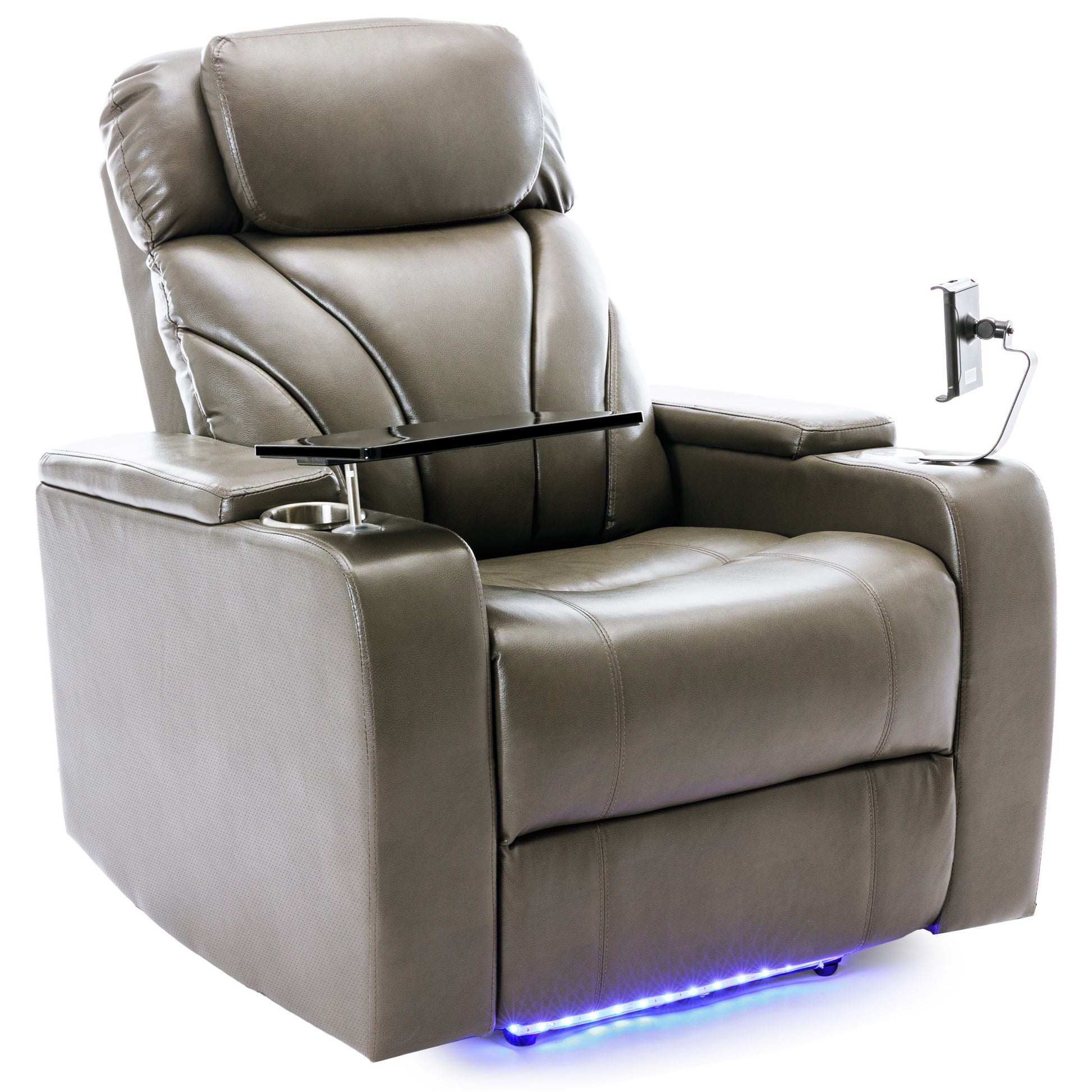 Power Motion Recliner With Usb Charging Port And Hidden Arm Storage, Home Theater Seating With Convenient Cup Holder Design ,And Stereo Grey Grey Foam Pu