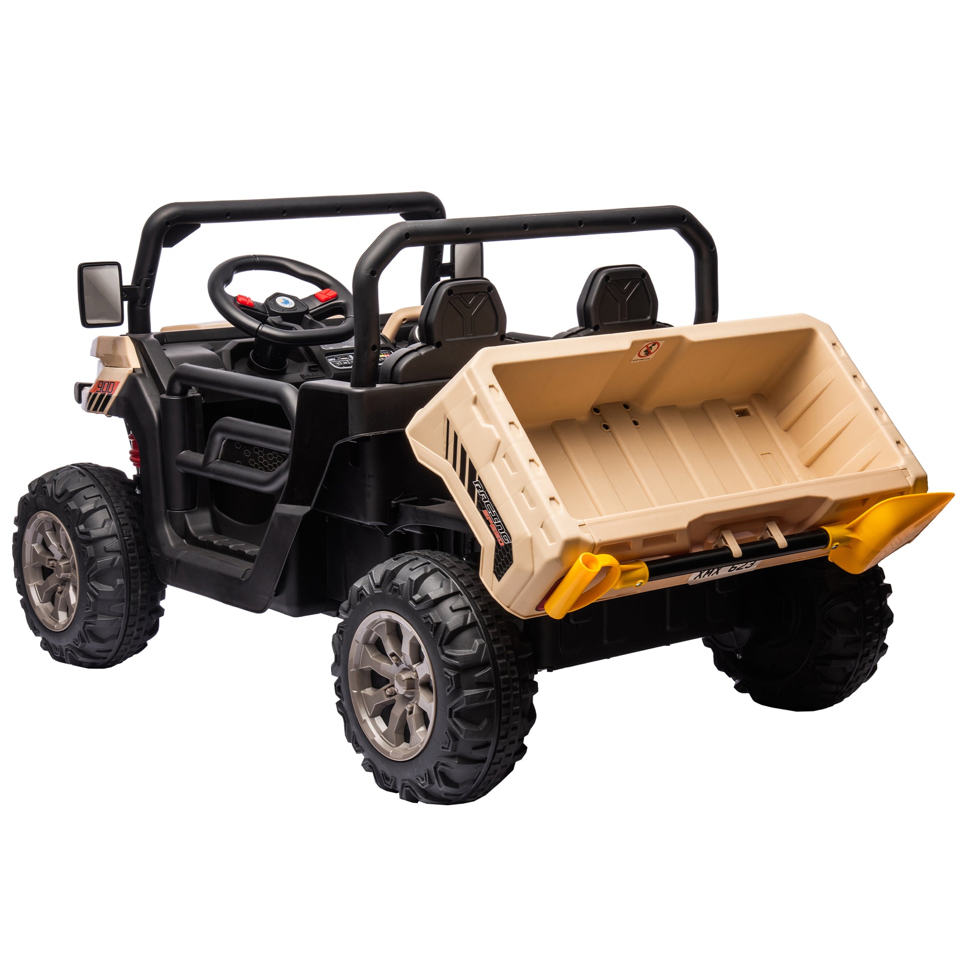 24V Ride On Truck 2 Seater Ride On Utv With 2X200W Motor Ride On Dump Truck With Dump Bed Shovel Ride On Car With Remote Control Electric Vehicle With Non Slip Tyre For Boys Girls Yellow Plastic