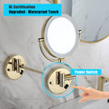 8 Inch Led Wall Mount Two Sided Magnifying Makeup Vanity Mirror 12 Inch Extension Gold Finish 1X 3X Magnification Plug 360 Degree Rotation Waterproof Button Shaving Mirror Gold Stainless Steel