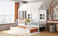 Twin Size Wood House Bed With Twin Size Trundle, Wooden Daybed, White White Solid Wood