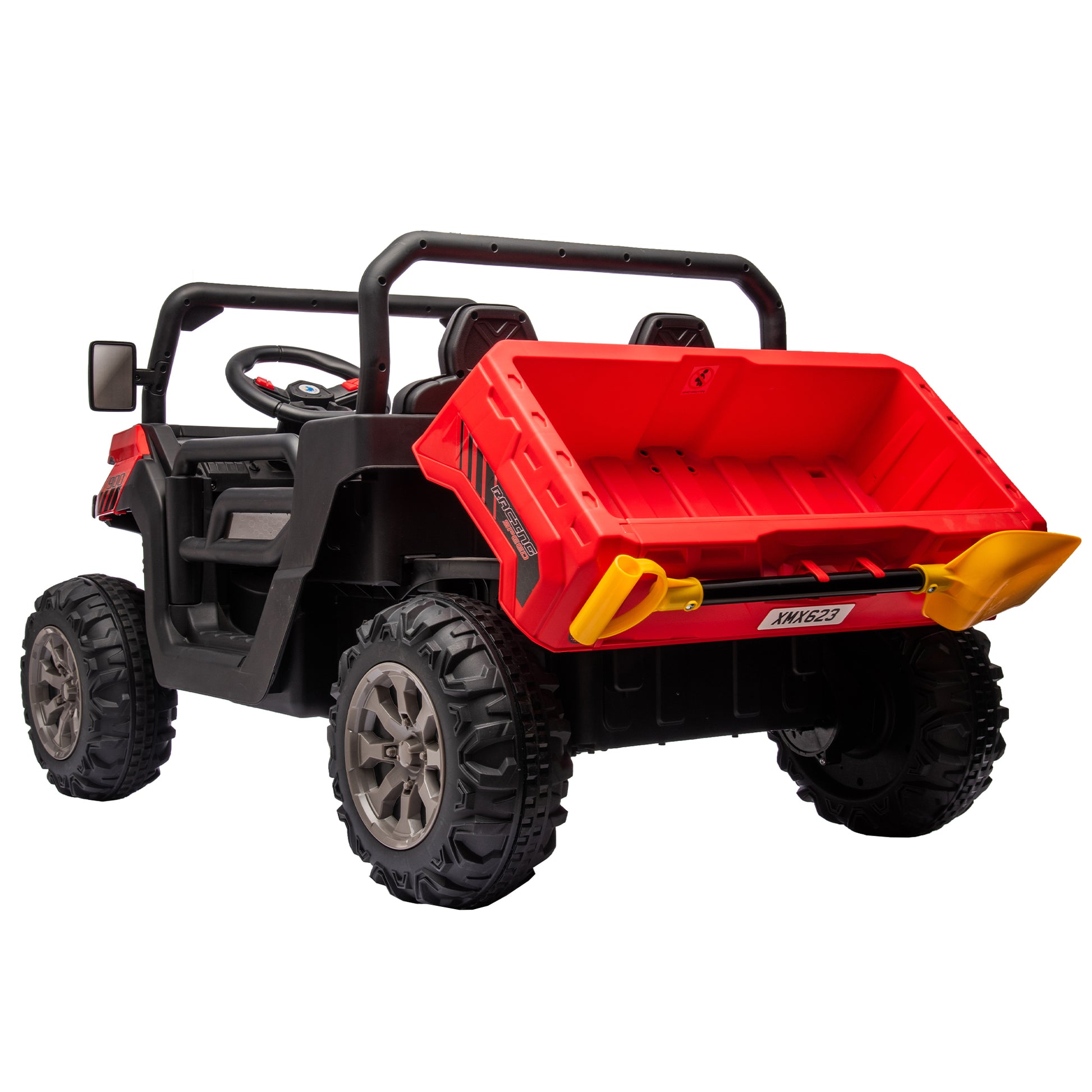 24V Ride On Truck 2 Seater Ride On Utv With 2X200W Motor Ride On Dump Truck With Dump Bed Shovel Ride On Car With Remote Control Electric Vehicle With Non Slip Tyre For Boys Girls Red Plastic