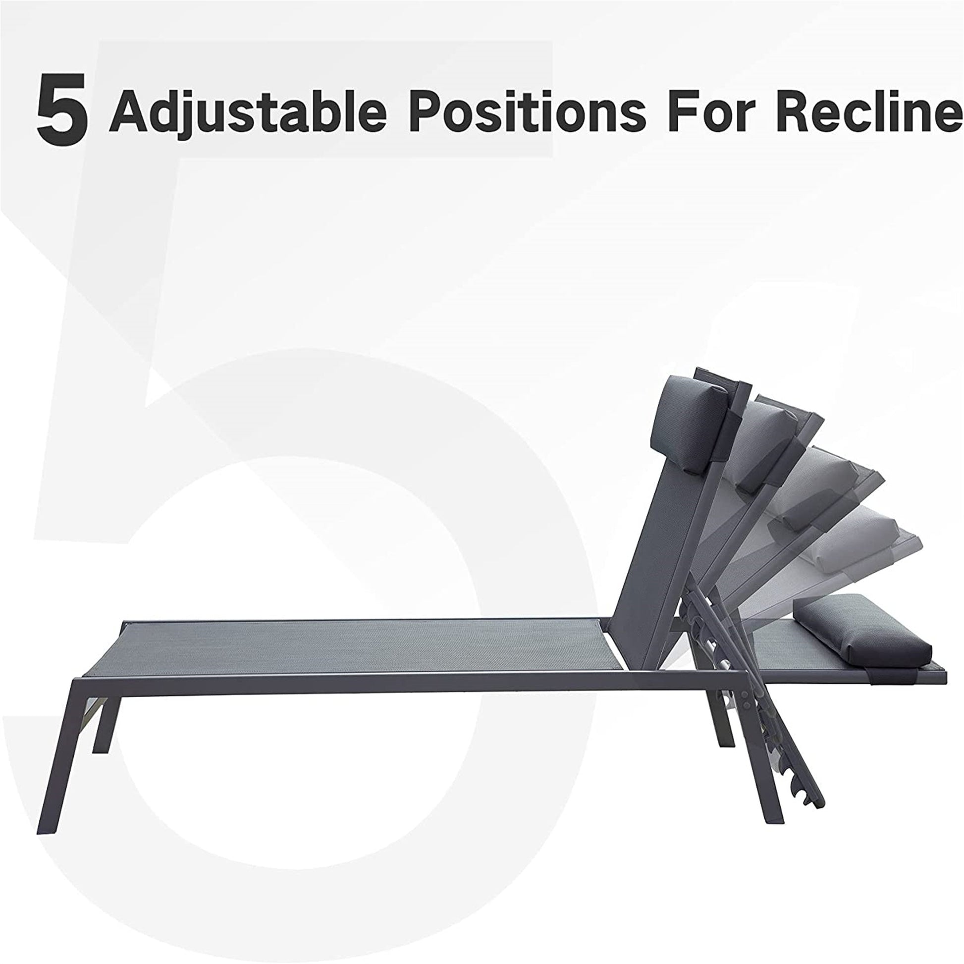 Patio Chaise Lounge Set, 3 Pieces Adjustable Backrest Pool Lounge Chairs Steel Textilene Sunbathing Recliner With Headrest Grey,2 Lounge Chair 1 Table Grey Steel