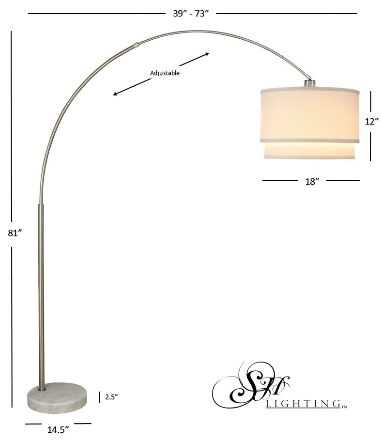 81"H Double Shade Marble Base Floor Lamp 3.65 43.20 Brushed Nickel Metal