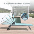 Chaise Lounge Outdoor Set Of 3, Lounge Chairs For Outside With Wheels, Outdoor Lounge Chairs With 5 Adjustable Position, Pool Lounge Chairs For Patio, Beach Turquoise Blue, 2 Lounge Chairs 1 Table Lake Blue Aluminium