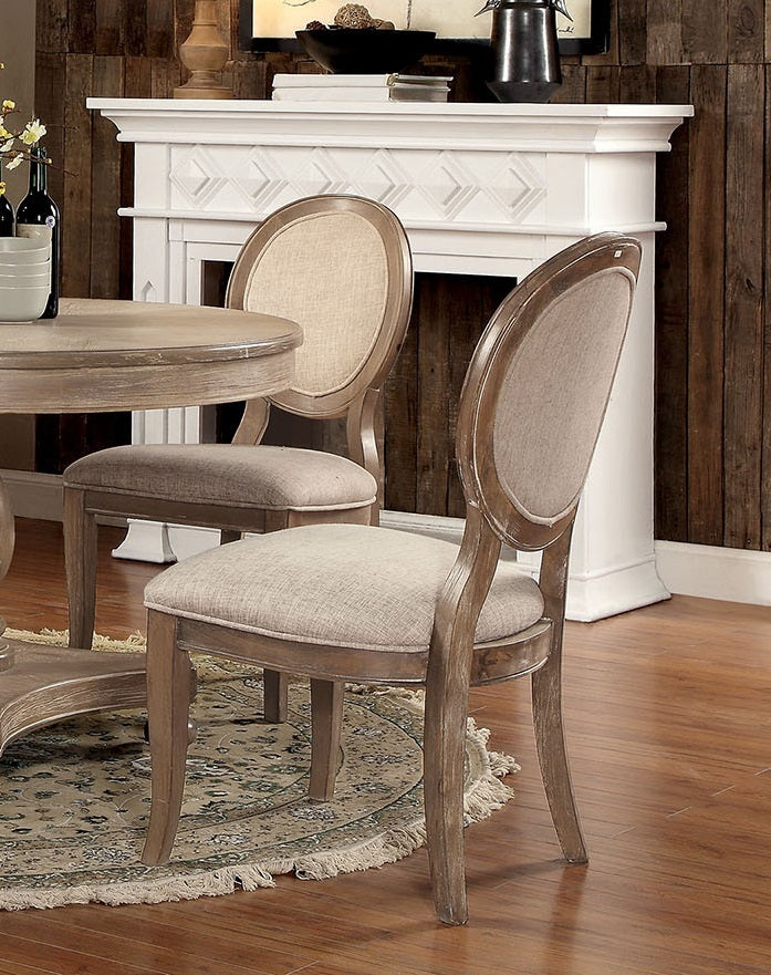 Transitional Rustic Oak And Beige Side Chairs Set Of 2 Chairs Dining Room Furniture Padded Fabric Seat Elegant Kitchen Dining Room Rustic Dining Room Transitional Dining Chairs Solid Wood