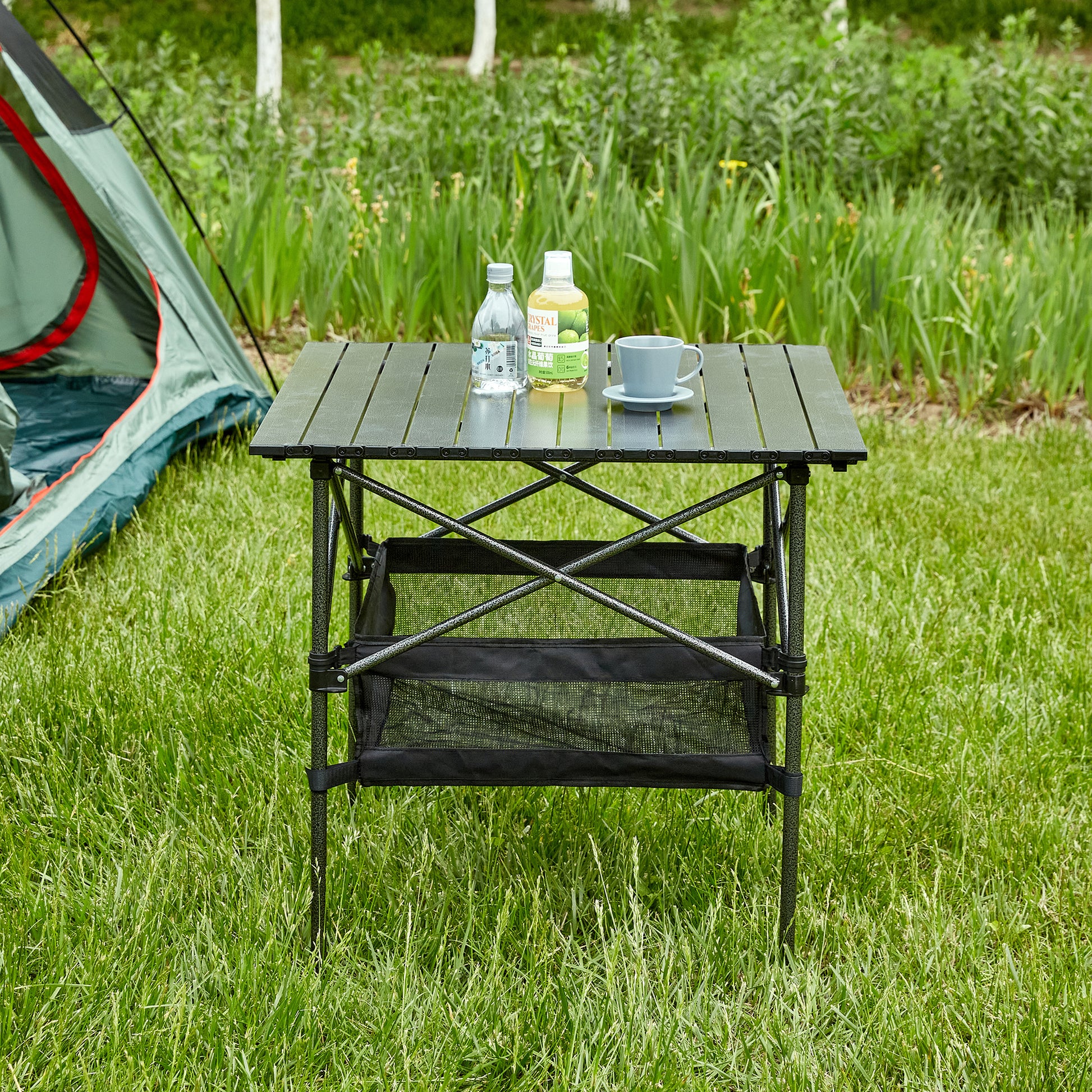 1 Piece Folding Outdoor Table With Carrying Bag,Lightweight Aluminum Roll Up Square Table For Indoor, Outdoor Camping, Picnics, Beach,Backyard, Bbq, Party, Patio, 27.56X27.56X27.56In, Black Black Aluminum